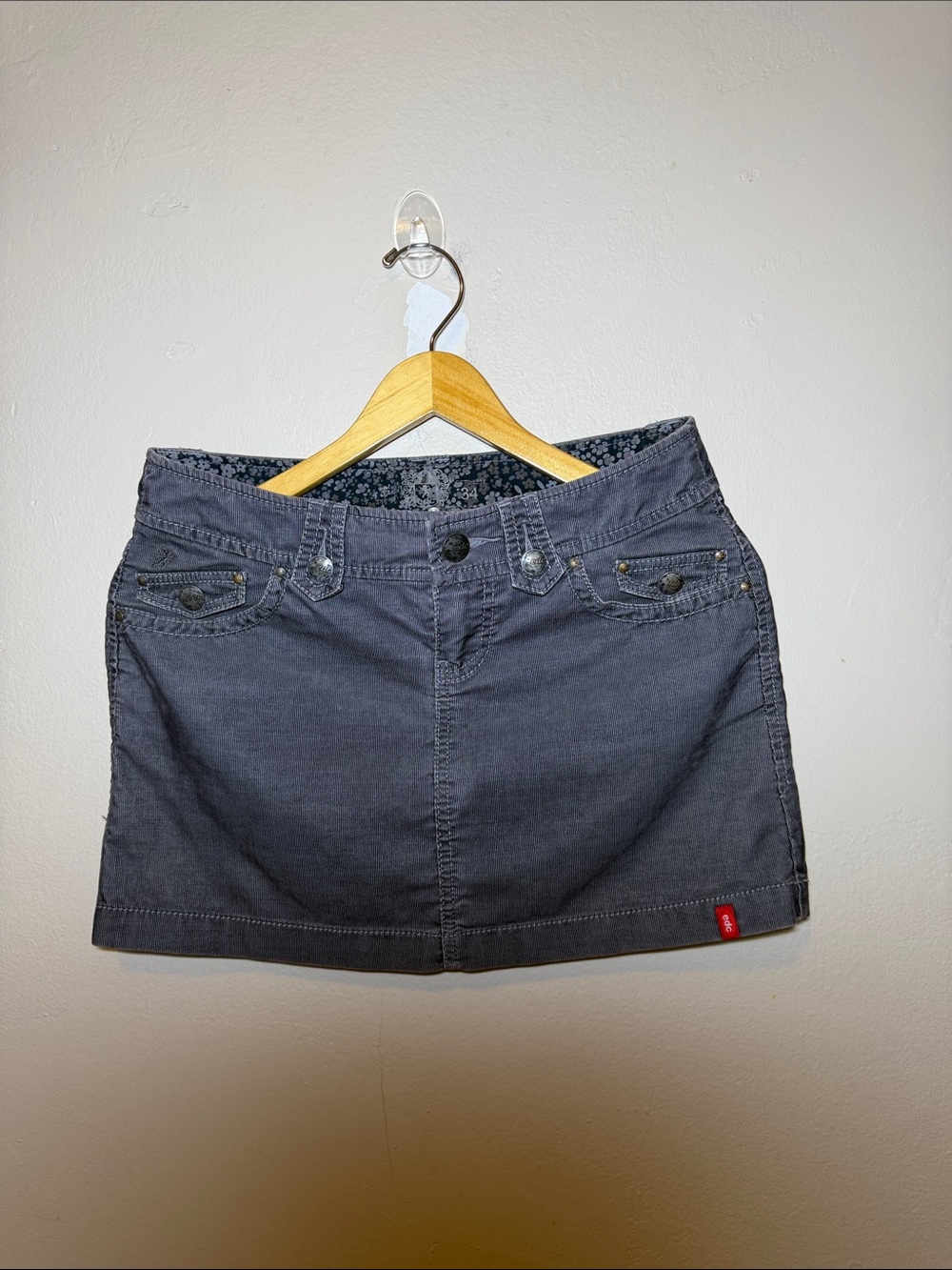 Dark Gray Mini Skirt with Studded Pocket Detail